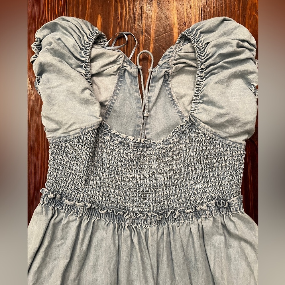 Free People Light Blue Smocked Puff Sleeve Mini Dress - Picture 6 of 11